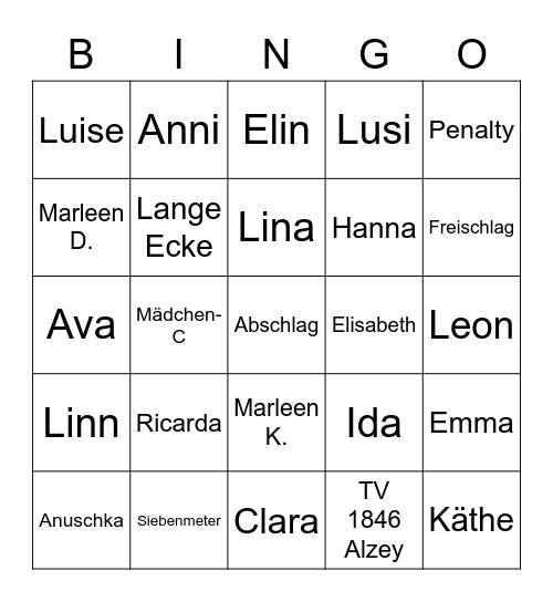 Mädchen C - TVA ³ Bingo Card