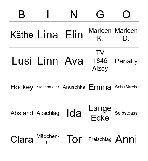 Mädchen C - TVA 4 Bingo Card