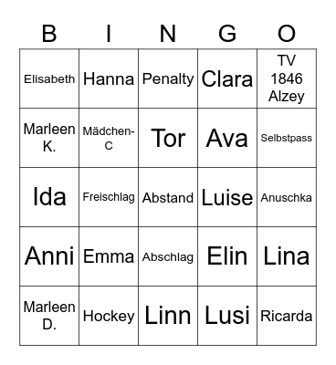 Mädchen C - TVA 5 Bingo Card