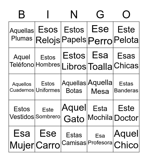 Demonstratives Bingo Card