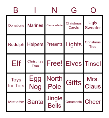 DC-1 Holiday Luncheon Bingo Card