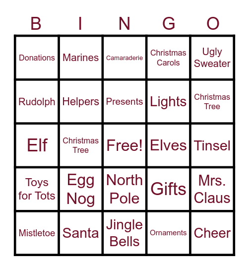 DC-1 Holiday Luncheon Bingo Card