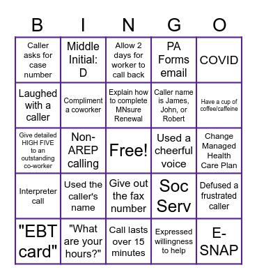 Call Center Bingo Card