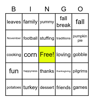 🍗❤️family thanksgiving❤️🍗 Bingo Card