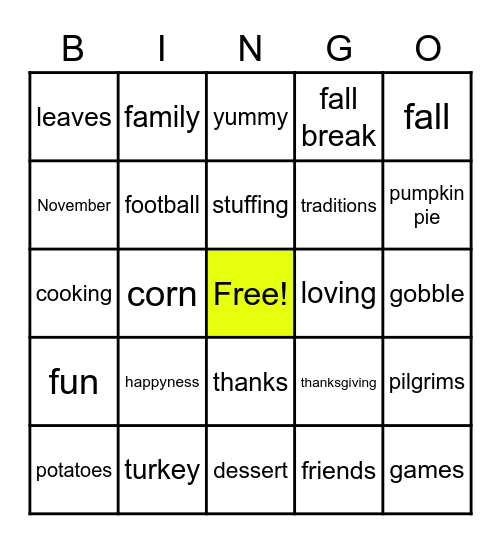 🍗❤️family thanksgiving❤️🍗 Bingo Card