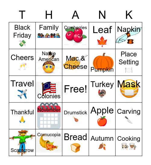 THANK (traditions, history, appetite, nature, kitchen) Bingo Card