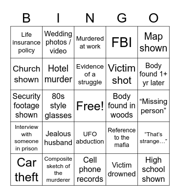 Unsolved Mysteries 1 Bingo Card