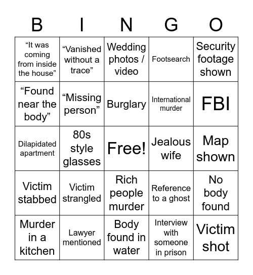 Unsolved Mysteries 2 Bingo Card