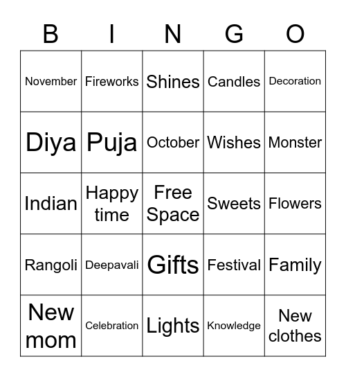 Deepavali Bingo Card