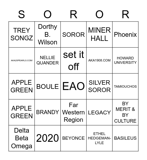 AKA BINGO Card