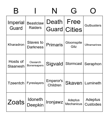 Warhammer Bingo Card