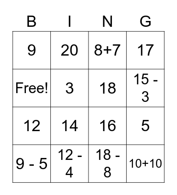 Math Facts BINGO Card