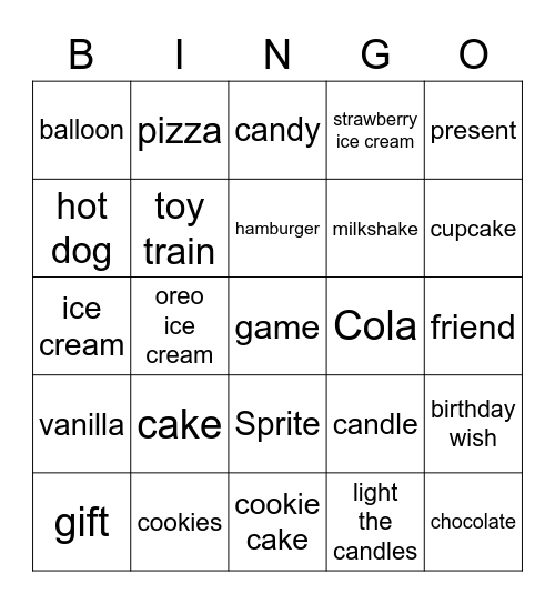 Birthday Party Bingo Card