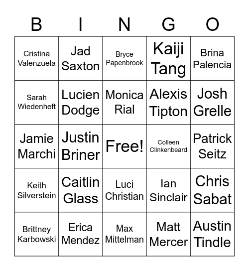 English VAs Bingo Card