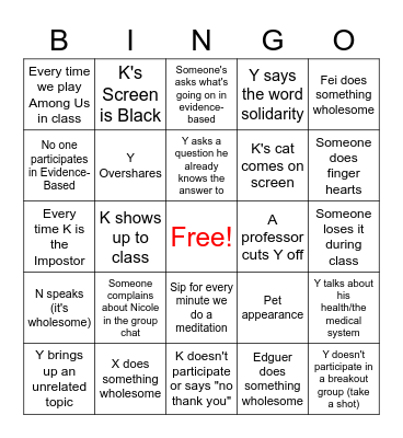 Thursday Bingo Card