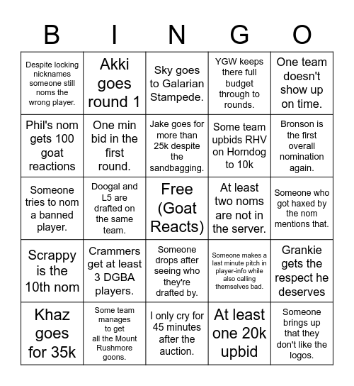 DPL S4 Auction Bingo Card