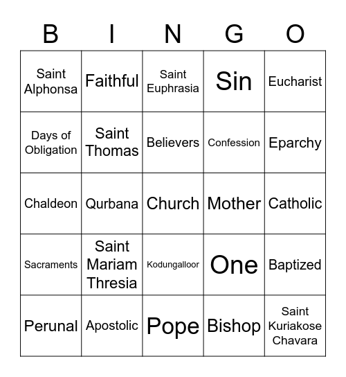 Syro-Malabar Bingo Card