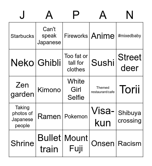 Jvlogger Bingo Card