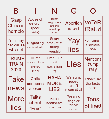 Deplorable “Choir” Bingo Card