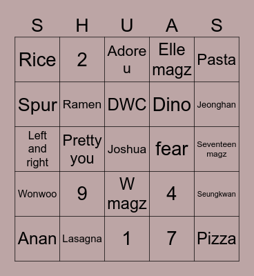 Shua's bingo Card