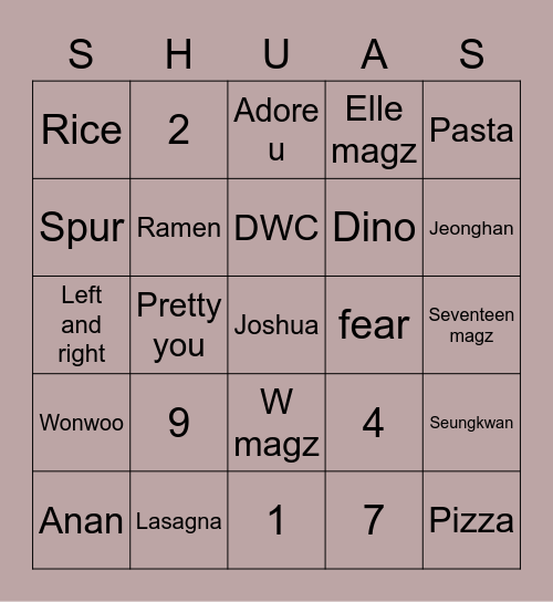 Shua's bingo Card
