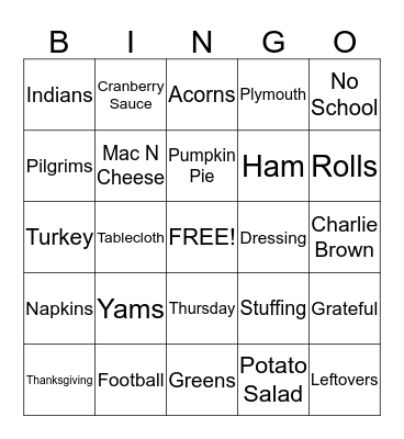 Children's Church Thanksgiving Bingo Card