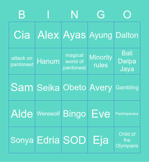 Eustacia's Bingo Card