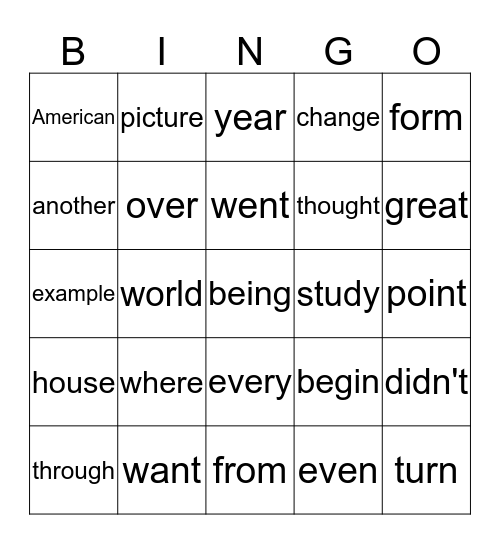 Mia, Nick, Matt, Hannah Bingo Card