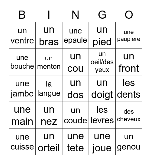 Mon Corps Bingo Card