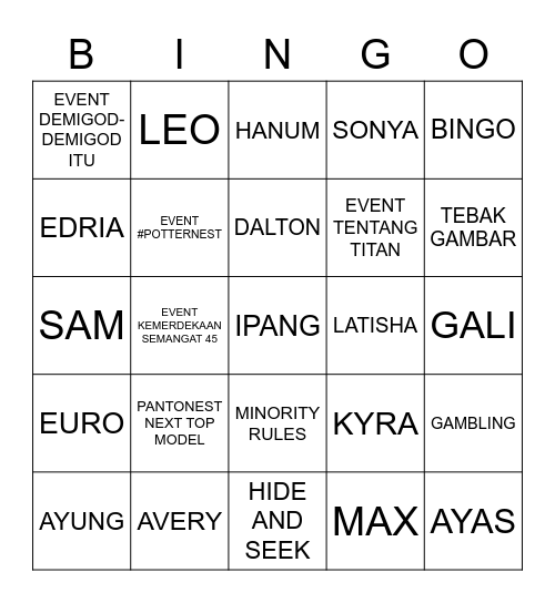 Dalton Bingo Card