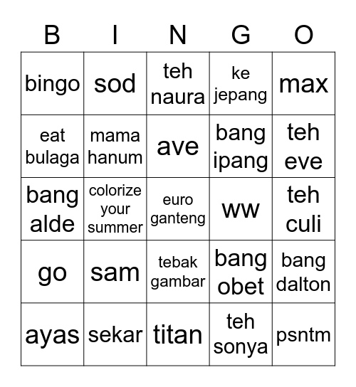 Untitled Bingo Card