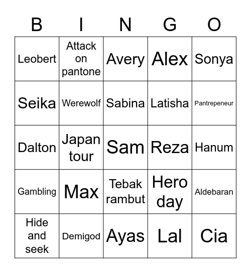 The Pantonest’s bingo! Bingo Card