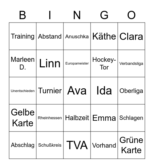 Mädchen C - TVA Bingo Card