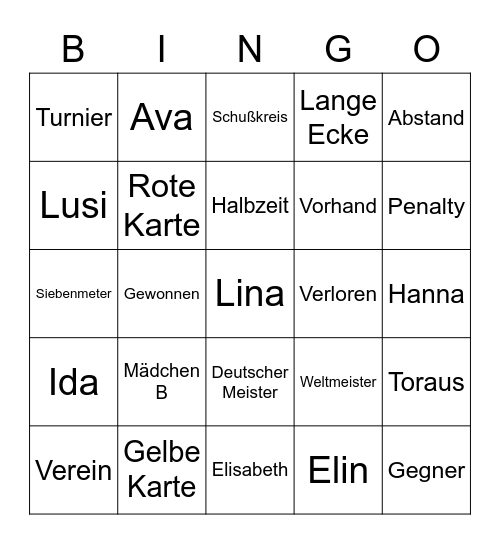 Mädchen C - TVA Bingo Card