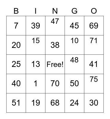 Untitled Bingo Card