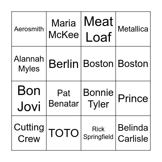 Music Bingo Card