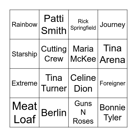Music Bingo Card