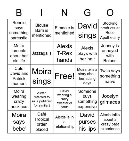 Schitts Creek Bingo! Bingo Card