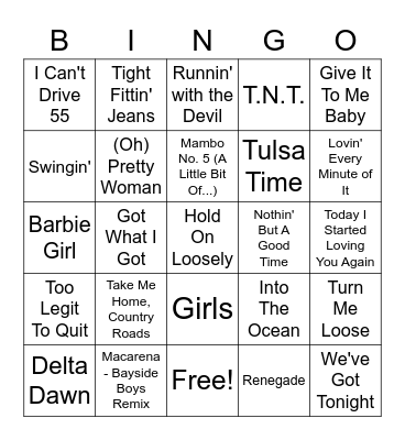 Ron & Tay Songs Bingo Card