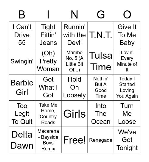 Ron & Tay Songs Bingo Card