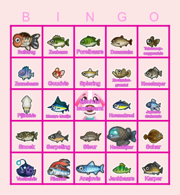 Animal Crossing Vissen December Bingo Card