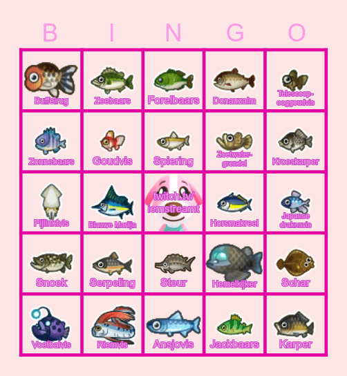 Animal Crossing Vissen December Bingo Card