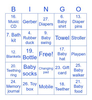 Baby Shower Bingo Card