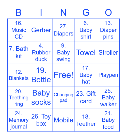 Baby Shower Bingo Card