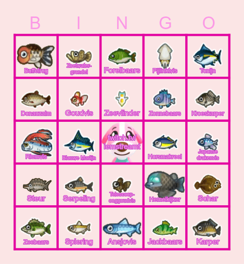 Animal Crossing Vissen Januari Bingo Card