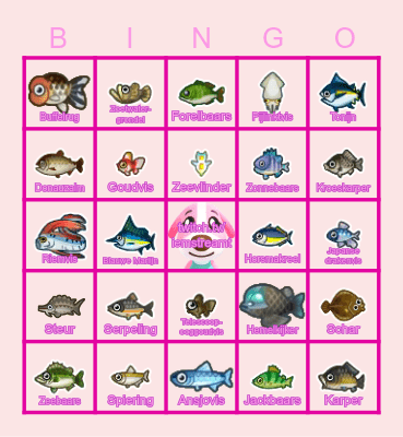 Animal Crossing Vissen Februari Bingo Card