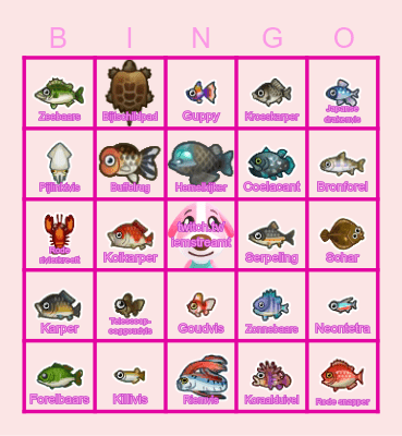 Animal Crossing Vissen April Bingo Card