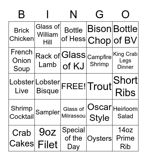 Timberline Bingo Card