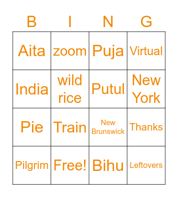 Das Turkey Day Bingo Card