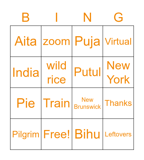 Das Turkey Day Bingo Card